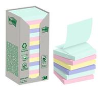 Post-it 100% Recycled Sticky Z-Notes Square 76 x 76 mm Assorted 100 Sheets Pack of 16