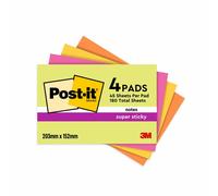 Post-it Super Sticky Notes 203 x 152 mm Assorted Rectangular Plain 4 Pads of 45 Sheets