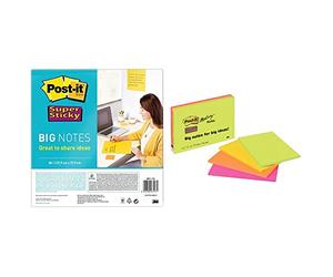 Post-it Big Super Sticky Notes, Yellow, 27.9 x 27.9 cm & Post it Notes 152 mm x 101 mm Super Sticky Note Pad, Green, Pink, Orange, Yellow (4 pads, 45 Sheets Per Pad)