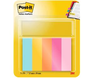Post-it Brand Post-it Notes Markers, Beachside Colour Collection, 15 mm x 50 mm, 50 Sheets/Pad, 5 Pads/Pack, Multicolor