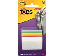 Post-It Durable Tabs, 2" X 1.5" Beige/Green/Red/Canary Yellow, 24 Tabs/Pack - Lo
