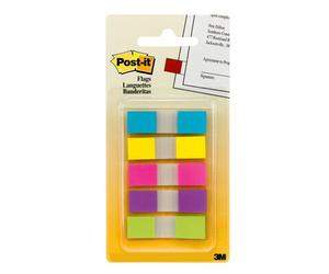 Post-It Flags, Assorted Bright Colors, 1/2 in Wide, 100/On-the-Go Dispenser self adhesive flags 100 sheets