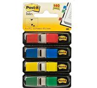 Post-it Index Small Flags, Pack of 4 Dispensers, 35 Flags per Dispenser,11.9 mm x 43.2 mm, Yellow, Red, Green, Blue Colors - to Mark, Highlight or Color Code Important Information