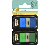 Post-it Index Flags Medium Blue and Green - 25.4mm x 43.2mm with 2 x 50 Flags and Dispenser, none