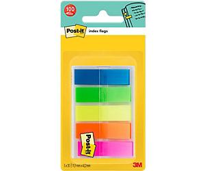 Post-it Index Flags Rectangular 1.19 x 4.32 cm Plain Assorted 683HF5 20 Strips Pack of 20