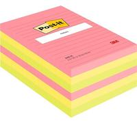 Post-it Large Self-Stick Notes - Lined, Assorted Neon, 101 x 152 mm, 100 Sheets/Pad, 6 Pads