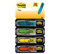 Post-it Message Flags Sign and Date 30/Dispenser 4 Dispensers/Pack 47 in Wide Assorted Colors (684-SD)