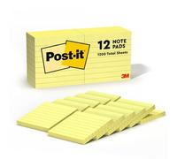 Post-it Notes, 3 in x 3 in, Canary Yellow, Lined, 12 Pads/Pack Yellow 100sheets Self-adhesive Pouch