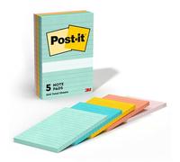 Post-it Notes, 4x6 in, 5 Pads, America's 1 Favorite Sticky Notes, Beachside Café Collection, Pastel Colors, Recyclable (660-5PK-AST)
