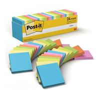 Post-it Notes, Assorted Colours, 24 Pads, 100 Sheets per Pad, 76 mm x 76 mm - Self-Stick Notes for Note Taking, to Do Lists & Reminders, School and Office Supplies
