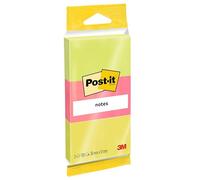 Post-it Notes, Assorted Neon Colours Yellow, Pink, Green, 3 Pads 38 mm x 51 mm, 100 Sheets per Pad - Self-Sticking Notes for Walls, Monitors and Fridge