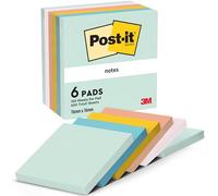 Post-it Notes Beach Color Collection, Pack of 6 Pads, 100 Sheets per Pad,76 mm x 76 mm, Green, Yellow, Orange, Blue, Pink - Self-Stick Notes for Note Taking, to Do Lists & Reminders