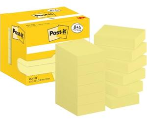 Post-it Notes Canary Yellow, Pack of 8 + 4 FREE Pads, 100 Sheets per Pad, 38 mm x 51 mm, Yellow Color - Self-stick Notes For Note Taking, To Do Lists & Reminders