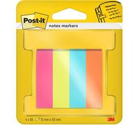 Post-it Notes Markers, 4 Pads 12.7 mm x 44.4 mm, 50 Sheets/Pad, Blue, Green, Orange, Pink - to Mark, Highlight or Color Code Important Information