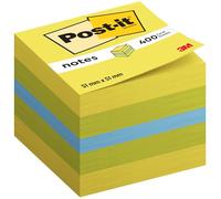 Post-it Notes - Mini Cube - Neon Yellow, Ultra Green, Ultra Blue, Ultra Green, Neon Yellow - 400 Sheets - 51 mm x 51 mm