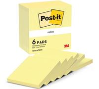 Post-it Notes Self Adhesive, Canary Yellow, 6 Pads, 76 mm x 76 mm, 100 Sheets per Pad - Extra Sticky Notes for Walls, Monitors and Fridge