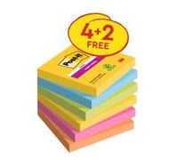 Post-it Super Sticky Notes Square 76 x 76 mm Plain Blue, Green, Orange, Pink, Yellow Carnival 6 Pieces of 90 Sheets Value Pack 4 + 2 Free
