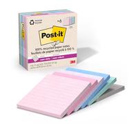 Post-it Recycled Super Sticky Lined Notes: 4 in. x 4 in. (Wanderlust Collection) / 90-Sheets per pad / 6-Pack