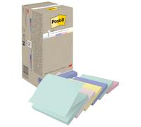 Post-it Recycling Notes Assorted Colours, Pack of 16 Pads, 100 Sheets per Pad, 76 mm x 76 mm, Green, Pink, Blue, Yellow - Self-Stick Notes Made from 100% Recycled Paper