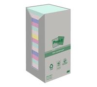 Post-it Recycling Notes Assorted Colours, Pack of 16 Pads, 100 Sheets per Pad, 76 mm mm x 76 mm, Green, Pink, Yellow, Blue - Self-Stick Notes Made from 100% Recycled Paper