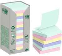 Post-it Recycling Notes Assorted Colours, Pack of 16 Pads, 100 Sheets per Pad, 76 mm x 76 mm, Green, Pink, Blue, Yellow - Self-Stick Notes Made from 100% Recycled Paper
