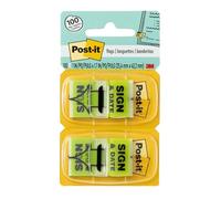 Post-it Sign and Date Flags, 50/Dispenser, 2 Dispensers/Pack, 1 in Wide, Bright Green (680-SD2)