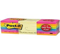 Post-it Sticky Notes Neon Colours 3x3 inch Large Pack of 24 Pads x 100 Sheets