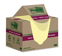 Post-it Super Sticky 100% Recycled Notes, Pack of 12 Pads, 70 Sheets per Pad, 76 mm x 76 mm, Canary Yellow - Extra Sticky Notes Made from 100% Recycled Paper