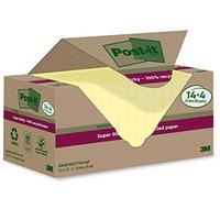 Post-it Super Sticky 100% Recycled Notes, Pack of 14+4 Free Pads, 70 Sheets per Pad, 76 mm x 76 mm, Canary Yellow - Extra Sticky Notes Made from 100% Recycled Paper