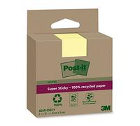 Post-it Super Sticky 100% Recycled Notes, Pack of 3 Pads, 70 Sheets per Pad, 76 mm x 76 mm, Canary Yellow - Extra Sticky Notes Made from 100% Recycled Paper