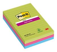 Post-it Super Sticky Large Notes 101 x 152 mm Assorted Colours Rectangular Ruled 3 Pads of 90 Sheets
