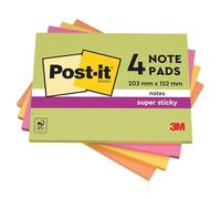 Post-it Super Sticky Notes 101 x 152 mm Assorted Rectangular Plain 4 Pads of 45 Sheets