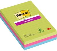 Post-it Super Sticky Large Notes, Assorted Colours, Lined, 101 mm x 152 mm, 90 Sheets/Pad, 3 Pads - Self-stick Notes For Note Taking, To Do Lists & Reminders