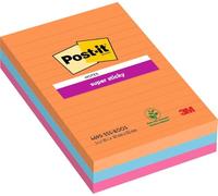 Post-it Super Sticky Notes, Boost Colour Collection, Lined, Large Size XXL, Pack of 3 Pads, 101 mm x 152 mm, 90 Sheets per Pad - Extra Sticky Notes for Walls, Monitors and Fridge