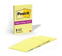 Post-it Super Sticky Lined Notes, 4 Sticky Note Pads, 4 x 6 in., School Supplies, Office Products, Sticky Notes for Vertical Surfaces, Monitors, Walls and Windows, Canary Yellow