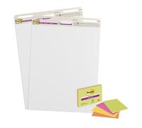 Post-it Super Sticky Meeting Charts 2 + 1 FREE Super Sticky Notes | Self Stick Flipchart Pads for Brainstorming, Planning and Presentations | 63.5 cm x 76.2 cm | 100% Recycled Paper
