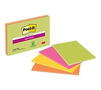 Post-it Super Sticky Notes 101 x 152 mm Assorted Rectangular Plain 4 Pads of 45 Sheets