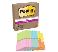 Post-it Super Sticky Notes, Double The Sticking Power, 16 Pads, 1440 Sheets, 76 mm x 76 mm, Blue, Green, Orange, Pink, Yellow Colors - Self-Sticking Notes for Walls, Monitors and Fridge