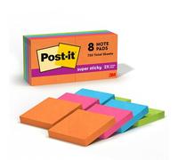 Post-It Super Sticky Notes Ultra 2 "X2" 8 / PK, Assorted, Sold as 1 Package, MMM6228SSAU