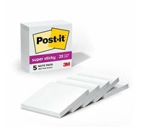 Post-it Super Sticky Notes, 2X Sticking Power, 3 x 3-Inches, White, 5-Pads/Pack (654-5SSW)