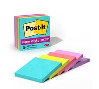 Post-it Super Sticky Notes, 2X Sticking Power, 3" x 3", Miami Collection, 5 Pads per Pack, 90 Sheets per Pad (654-5SSMIA)