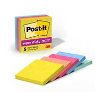 Post-it Super Sticky Notes, 3x3 in, 5 Pads, 2X The Sticking Power, Summer Joy Collection, Assorted Colors (654-5SSJOY)