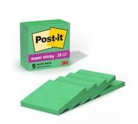Post-it Super Sticky Notes, 3x3 in, 5 Pads, 90 Sheets/Pad, 450 Total Sheets, 2X The Sticking Power, Lucky Green