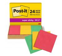 Post-it Super Sticky Notes 3x3 inch, 24 Pads/Pack, 70 Sheets/Pad, Workshop Kit, Red, Yellow, Green (654-24SSANSIOC)