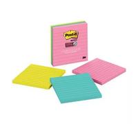 Post-It Super Sticky Notes 4 in. x 4 in. Miami collection 3 Pads/Pack 70 Sheets/Pad Lined