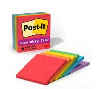 Post-it Super Sticky Notes 6445-SSP, 4x4in, 6 Pads, 2X Sticking Power, Playful Primaries, Recyclable