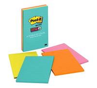 Post-it Super Sticky Notes, 4x6 in, 4 Pads, 2X The Sticking Power, Supernova Neons, Neon Colors, Recyclable (4621-SSMIA)
