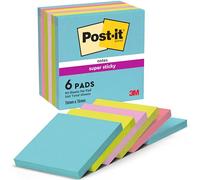 Post-it Super Sticky Notes, 6 Pads (540 Sheets), 76 mm x 76 mm | Back to School Supplies, Self-Stick Notes with Stronger Hold, Ideal for Homework Reminders, Planners, and Classroom Use