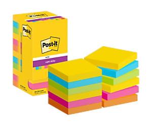 Post-it Super Sticky Notes 654-12SS-CARN 76 x 76 mm 90 Sheets Per Pad Blue, Green, Orange, Pink, Yellow Square Plain Pack of 12