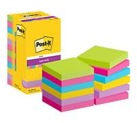 Post-it Super Sticky Notes 654-12SS-UC 76 x 76 mm 90 Sheets Per Pad Blue, Green, Pink, Purple, Yellow Square Plain Pack of 12